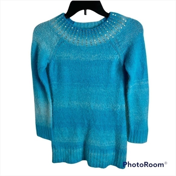 Justice Fuzzy Sweater Sequin Neckline Sz 14 Kids Girls - Picture 1 of 5